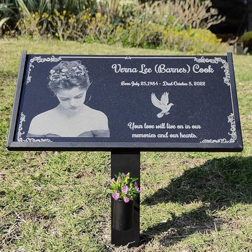 Headstones for Graves with Photo Personalized,12 x 6 Temporary Grave Markers for Cemetery for Humans Memorial Plaques for Outdoors Decoration Pet Memorial Stones for Loved Ones (Style 1)