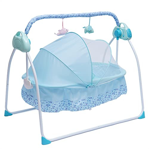 SHZICMY Babywiege Elektrische Babyschaukel Elektrisch Babywiege Babybett Baby Stubenwagen Automatik Safe Baby-Wiege mit Musik Sicher Wippe