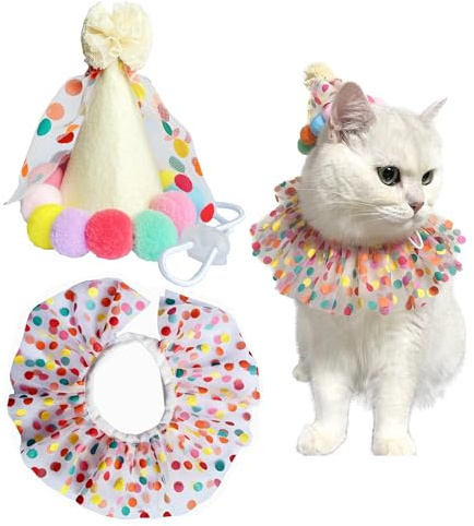 Katzen- und Hunde-Prinzessin-Kostüme, Geburtstagstuch, Schal und Partyhut, niedliches Spitzen-Lätzchen, Weihnachtsmütze, Dekorationsset | Halstuch und Partyhut, niedlicher Spitzen-Schal und Geburtstagshut, für Welpen, Katzen, Geburtstagsparty-Dekorationsset
