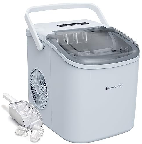 KitchenBrothers maquina de Hielo - Ice Maker - Maquina de Hacer Hielo - Máquina para Hacer Cubitos de Hielo con Pala para Hielo - 9 Cubitos de Hielo en 8 Min. - Portátil con Asa - 1,2L