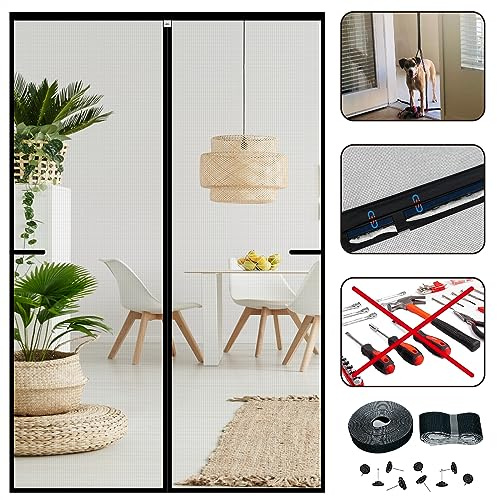 CHIYUNS Screen Door Mesh Magnetic Closure 48 x 80 inch, Self Closing Fiberglass Mosquito Net with Magnet for Doors, Heavy Duty Bug Fly Screens Curtain for Doorway, Keep Bugs Out, Pet Friendly