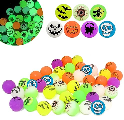 ARONRAVE Peluches luminosas para Halloween, 24 unidades, para niños, fluorescentes que brillan en la oscuridad, bolas de saltar para Halloween, fiestas, bolsas para trucos o tratamientos