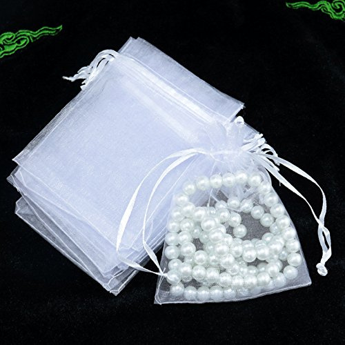 100 Stück Organzabeutel Organzasäckchen,15x20cm Geschenkbeutel Organza Schmuckbeutel Hochzeit-Säckchen Klein Organza Beutel Netzbeutel mit Kordelzug für Hochzeit,Geburtstag,Weihnachten, Weiße