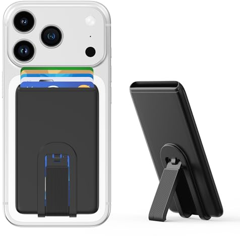 Senose Silicone Phone Wallet with Stand, Anti Slip Cellphone Credit Card Holder Stick On Compatible for iPhone, Android and Most Smartphones - Black