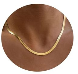 RWQIAN Flache Halskette Damen Schlangenkette Fischgrätenmuster Kette Golden Choker Schmuck-5mm.