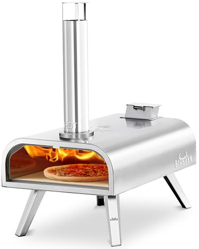 BIG HORN OUTDOORS 16 Inch Wood Pellet Burning Pizza Oven Pellet Pizza Stove, Portable Stainless Steel Pizza Oven with Pizza Stone for Outdoor Backyard Pizza Maker Garden Kitchen