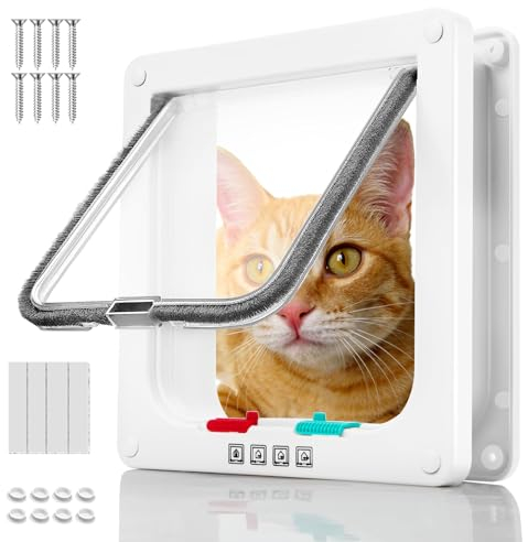 Ziamzra Katzenklappe Katzentür Hundeklappe mit 4 Wege Schloss Katzenklappe Innentür Katzentür Fenster für Innen Außentür Wand Dünne Tür Haustiertür (M- 20cm x 19cm x 5.5cm)