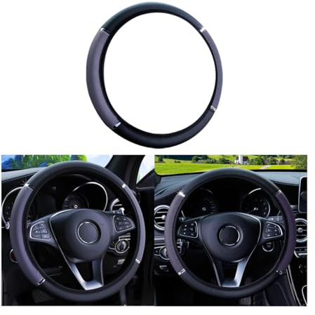 Adunsiaoto Funda Protectora Volante Coche, Funda Volante Coche - Funda Volante Microfibra Suave Talla Universal 38 CM, Antideslizante, Transpirable, Elástica Transpirable y Sin Olor(Negro Gris)