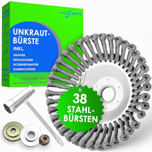 i-LEFANTE Unkrautbürste Unkrauttrimmer Wildkrautbürste Motorsense Freischneider Rundbürste für Motorsense - 200x25,4mm Drahtbürste mit Kegelform entfernt mühelos Unkraut und Moos 38 Stahlbürsten
