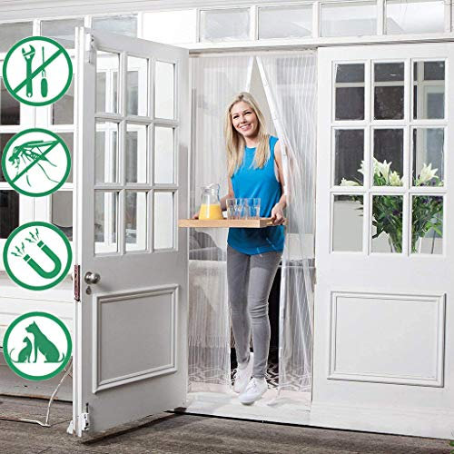 Magnetischer Fliegenvorhang Balkontür 100x220cm, Insektenschutztür Fliegennetz super leise, haustierfreundlich, für Balkontür, Schlafzimmer, Küche – Weiß