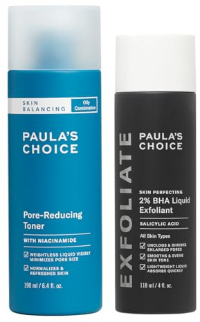 Paula's Choice ÅTERSTÄLLER + RENSA - SKIN BALANCING Ansiktsvatten & SKIN PERFECTING 2% BHA Flytande Peeling - Rensar Porer och Tar Bort Pormaskar - med Salicylsyra - Blandad till Fet Hud