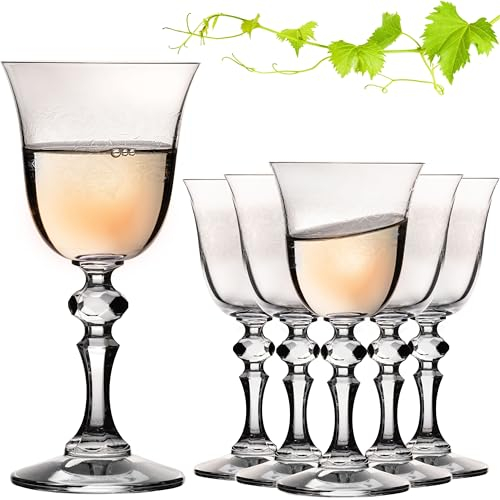 Imperial - Copas de vino blanco con adornos ornamentales, 150 ml, juego de 6 copas de vino de cristal Crystalline