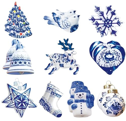 Weihnachtsbaum-Anhänger Aus Holz, 20PCS Weiß Blau Weihnachtsbaumschmuck, Chinesischer Stil Schneemann Anhänger für Weihnachten Party Dekoration, KräNze, Kamin, Fenster