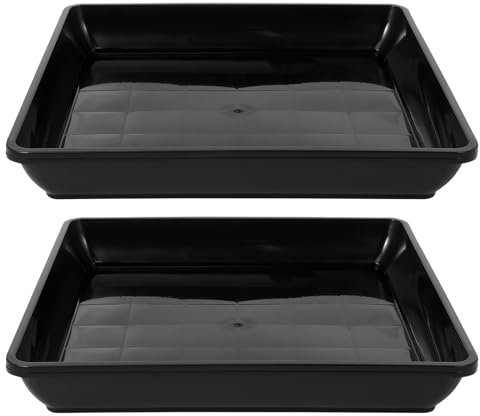 POPETPOP 2 Pack 14 Inch Square Plant Saucers Plastic Planter Trays Water Drip Trays for Flower Pots Indoor Outdoor Use