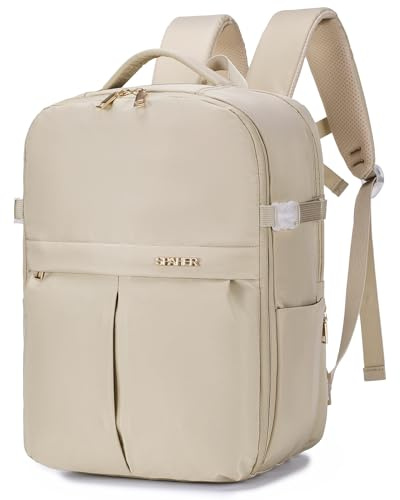 SPAHER Reseryggsäck Handbagage 40x30x20cm Wizzair Vueling Laptop Ryggsäck 15,6 tum med Laptopfack Affärsarbete Reseryggsäck Skolryggsäck för Tonåringar Notebook College Dam Herr Beige