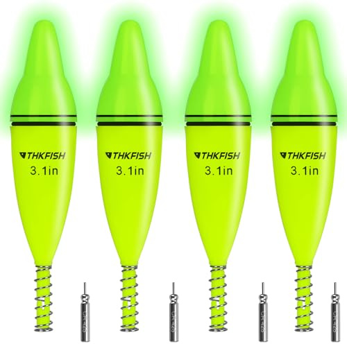 THKFISH LED Leuchtpose, 4PCS Angelposen Set für Nachtangeln, Schwimmer Angeln für Salzwasser und Süßwasser, Forellen Posen, Hechtpose, Angelposen für Crappie, Zande, 5.5/7.8/10.4 cm