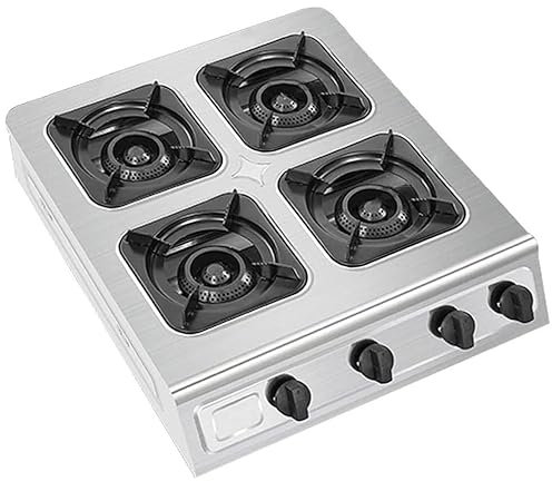 Commercial 4 Hole Gas Stove, Heavy Duty Outdoor Catering Gas Stove with Safety Valves, Automatic Switch-off - Burners Gas Hob, Cast Iron LPG Boiling Ring Burner, Cast Iron Pan Supports