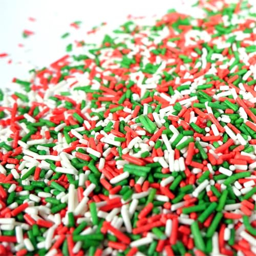 Streuselheld Jimmies Christmas 120g Zuckerstreusel in Rot, Grün, Wieß | weihnachtliche Sprinkles als Topping für Weihnachtsplätzchen essbare Zuckerstreusel für Muffins, Cupcakes und Torten