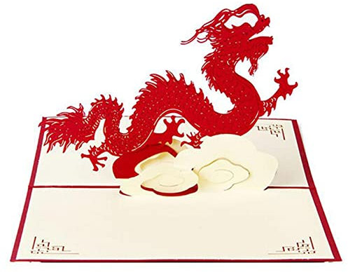 JYMALISA Grußkarte Chinesisches Neujahr rot handgemacht 3D-Pop-Up-Drache-Gruß-Karte Laser-Schneiden Postkarten-Geschenke Karten-Partei-Dokumente mit Umschlag Grußkarte Hochzeit