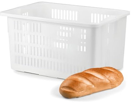 PALUPLUS - 1 Cesta Porta Pane Grande Forata, Capacità 65 Lt, Ideale per Conservare Pane Fresco, Design Robusto, Perfetta per Cucina e Dispensa, Colore Bianco, Dimensioni 63x44x34 cm -65F-4
