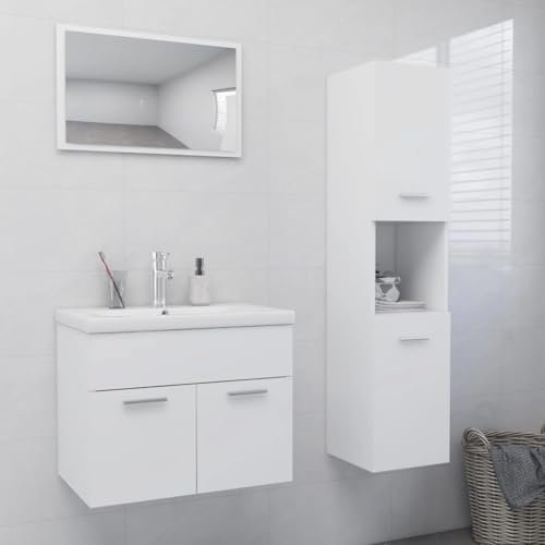 Lauuoeriau Möbelartikel Home Badmöbel-Set Weiß Holz-Möbel
