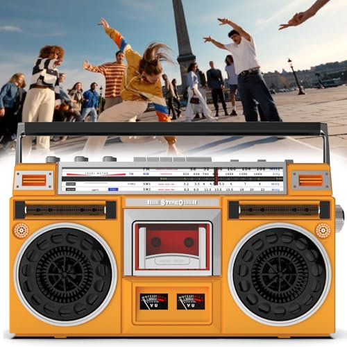 Boombox con Reproductor de CD Retro, Boombox de Casete portátil con Conector para Auriculares y Altavoz Grande, Radio AM/FM/SW1/SW2, Compatible con Entrada SD/USB, grabadora de Casete D