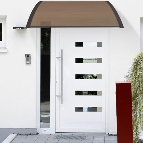 Protection Contre Pluie et UV, Auvent de Porte d'entrée en Aluminium et Polycarbonate - Auvent Marquise Aluminium pour Terrasse Balcon Patio-100 * 150 cm-Marron