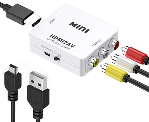 Azuxreza Convertisseur composite RCA vers HDMI CVBS vers HDMI Upscaler 720P/1080P, convertisseur vidéo AV vers HDMI, support PAL/NTSC, compatible avec PS3, TV, PC, STB, Xbox, VHS, VCR, Blue-Ray DVD