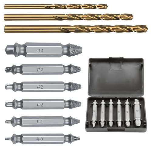 Damaged Screw Extractor Set 6Pcs HSS Screw Remover with 3Pcs Twist Drill Bit General Bolt Extractor Set Stripped Grab Remover, Easy Out Bolt Extractor Set for Damaged Broken Stripped Screws
