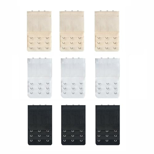 Bra Extenders 3 Hooks for Women: 9 Pieces Elastic Bra Strap Extender with 3 Rows for Daily Wear - Soft Comfortable Extensions Ideal for Plus Size (Black, White, Skin Colors)