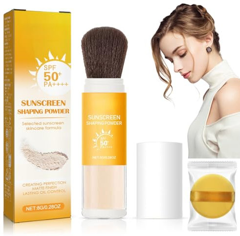 Mineral Powder Sunscreen with Brush,SPF 50 Face Sunscreen for Scalp & Hair Portable Translucent,UVA plus UVB Protection Natural Setting Powder,Lasting Lightweight Breathable Oil Control Natural Matte