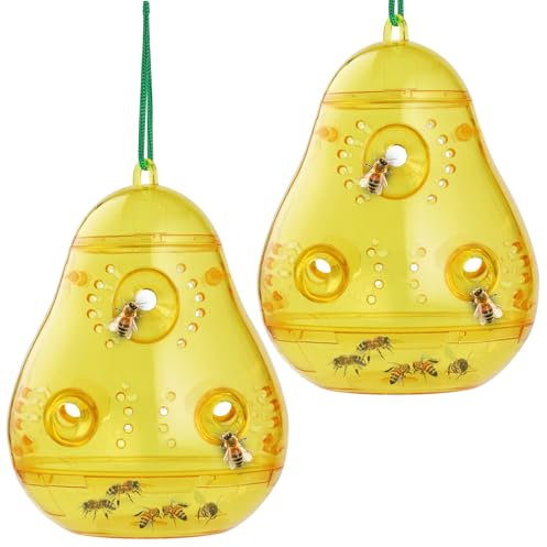 2pz Trappole per Vespe，GeeRic Trappola Repellente per Calabroni Appesi Impermeabile Non Tossica Giallo Trappola per Mosche,Vespe, Calabroni per Agricole, Frutteti, Giardini 10 * 13.5cm