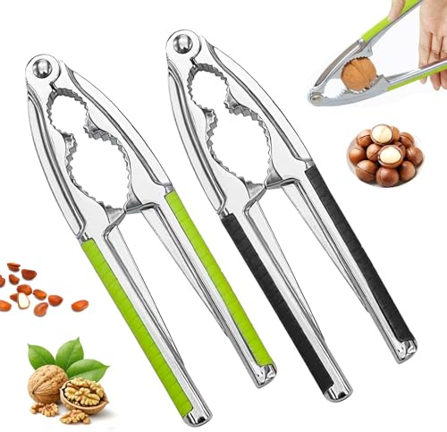 ISparbox Schiaccianoci, 2 Pezzi Schiaccianoci Acciaio Inox, Multifunzione Nut Sheller Tool, Schiaccianoci in Metallo con Impugnatura Antiscivolo per Noci Mandorle Nocciole Frutti di Mare