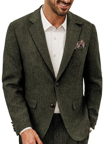 PJ PAUL JONES Giacca da uomo in misto lana Blazer da uomo in tweed vintage Giacca da abito casual, Verde, M