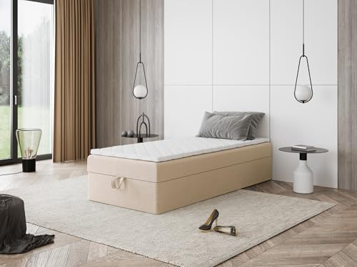 Godre Boxspringbett Mira Mini ohne Kopfteil mit Bettkasten – Einzelbett mit Taschenfederkern oder Bonellfederkern, Komfortbett, hohe Liegehöhe, Verschiedene Größen & Farben (70x180)