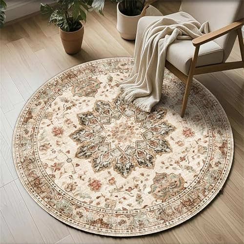 Odot Alfombra para Silla de Escritorio Redonda, Alfombra Protectora Suelo Silla Ruedas Antideslizante Gaming, Tapete de Protección de Oficina, para Suelos Duros Parqué (Estilo nórdico Retro 3,80cm)