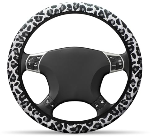 Hwtcjx Couvre Volant Voiture, Couvre Volant en Cuir Microfibre, Respirant et Antidérapant pour Véhicules, Accessoires Auto Decoration Interieur, Taille Universel 38 cm (Gris léopard)
