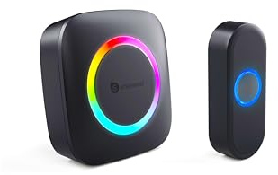 Smartwares Wireless doorbell Set - Portable Chime and Push Button - 300 m Range - 36 melodies - LED Ring - 85 dB - 4 Sound Level & Mute Function - Black - PD-4925