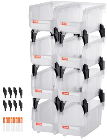 VEVOR Plastic Stackable Storage Bins, 10.9 x 5.5 x 5.1 inch (8 Pack), Plastic Containers for Organizing & Storage Bins for Closet, Garage, Small Parts, Office Supplies, Other Accessories, Transparent