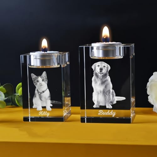 MEIEG Personalisierter 3D-Kristallkerzenhalter Mit Foto, Individuell Gravierter Kristallleuchter Mit Bild/Text, Geschenkidee Für Jahrestag, Zu Weihnachten Oder Für Geburtstag(8cm)