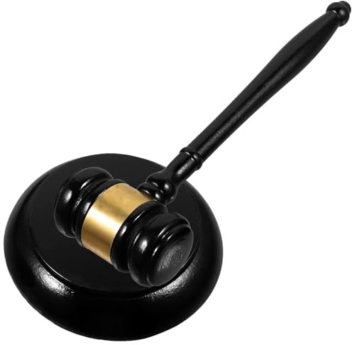 Toyvian Wooden Judge's Gavel with Black Base, Solid Wood Court Hammer for Auction and Meeting Use, Small Handheld Hammer Prop for Role Play and Early Development