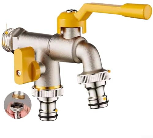 Robinet extérieur en laiton avec construction résistante au gel, robinet à double sortie à haut débit pour le jardinage, l'irrigation et plusieurs connexions d'accessoires d'eau (B)