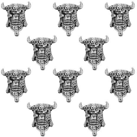 HONITANO 10pcs Silver Skull Viking Hair Beads for Wigs and Beard, Metal Adjustable Braiding Cuffs with Secure Fit for Viking Beard Looks and Giving