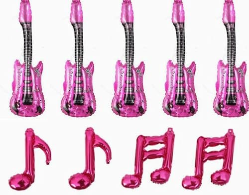 Luftgitarren Zum Aufblasen, Aufblasbare Gitarre Set 9-teilig für Musikfeste und Partys, Luftgitarre und Noten in Pink und Magenta für Foto-Shootings und Dekorationen