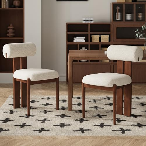 MALOL Esszimmerstühle 2er Set, Polsterstuhl Essstühle mit Holzbein, Modern Stoff Esstisch Stühle mit Fester Rückenlehne für Esszimmer, Küche, Restaurant, Mit dunkelbraunen Beinen, Beige