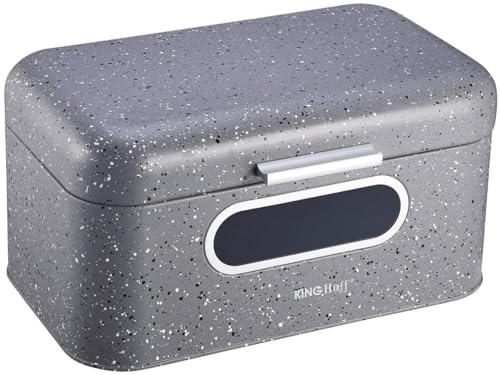 KINGHOFF – Recipiente Caja de pan de metal (3 colores alimentos almacenamiento bin ventana frontal
