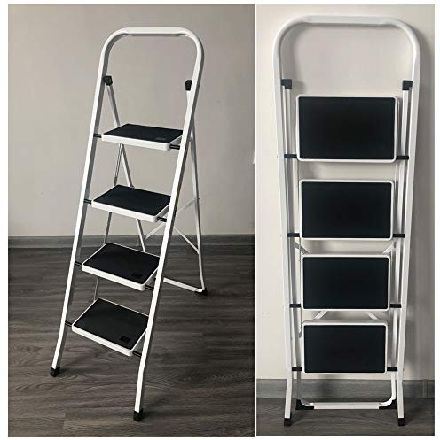 Escabeau 4marches Pliant, Marchepied Echelle Pliable en Acier Pieds et Marches Antidérapants Robuste Jusqu’à 150 kg de Charge