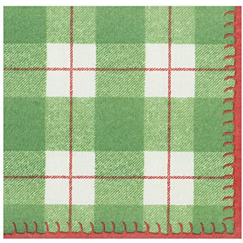 Caspari 14801DG Plaid Check Paper Linen Dinner Napkins in Green, Per Package Papierservietten, kariert, Grün, 12 Stück, Papier