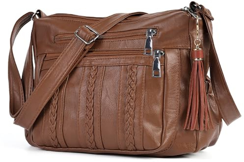 ELDA Purses for Women Pocketbooks Soft PU Leather Ladies Crossbody Purse Multi Pocket Shoulder Bag (Brown)