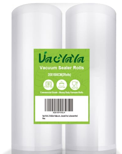 VacYaYa 2 Vakuumfolienrollen 20x1500cm für Lebensmittel Vakuumiergerät | BPA-frei,LFGB,Kochfest und Sous Vide Gefrierbeutel,Profi Vakuumierbeutel Lebensmittel